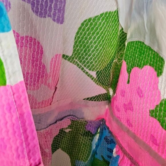 Vintage Floral Maxi Dress 18 10/12 Textured Cotton Pink Blue Purple White - Picture 14 of 15